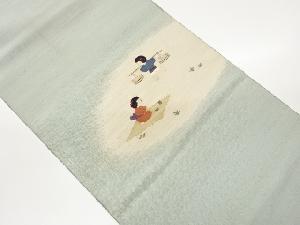 手織り紬人物に霞模様織出し名古屋帯